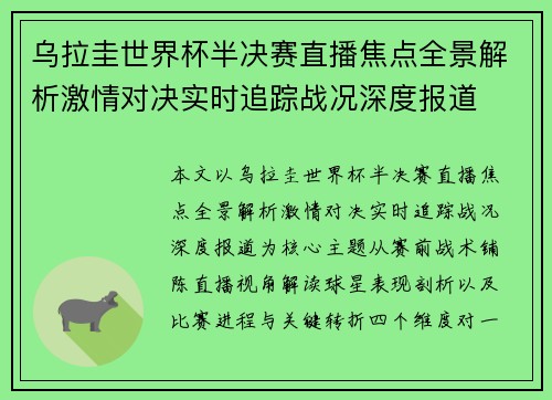 乌拉圭世界杯半决赛直播焦点全景解析激情对决实时追踪战况深度报道