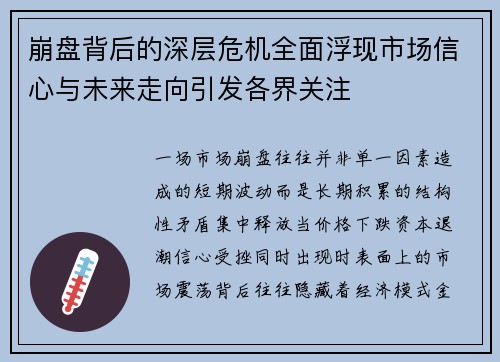 崩盘背后的深层危机全面浮现市场信心与未来走向引发各界关注